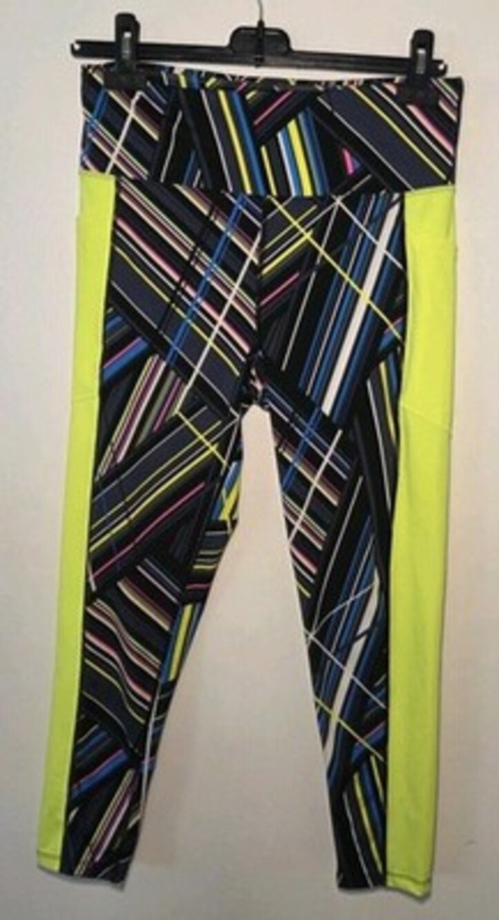 Lularoe Brave Sz L Workout Leggings Black Gray Pink Yellow NEON EUC